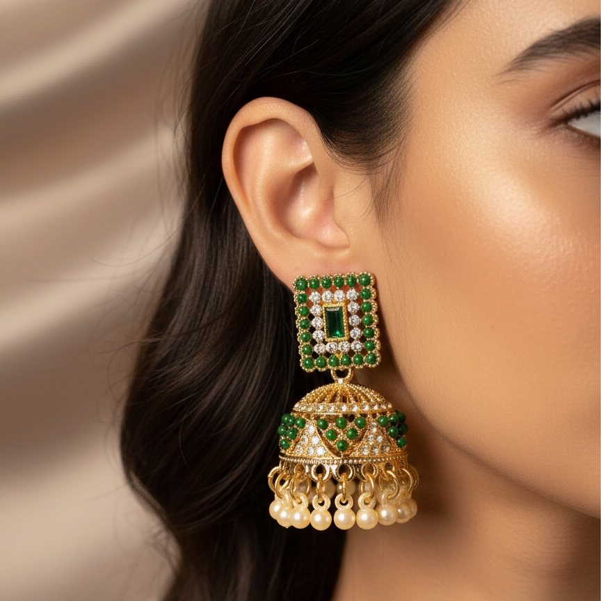 Green Bloom Jhumka