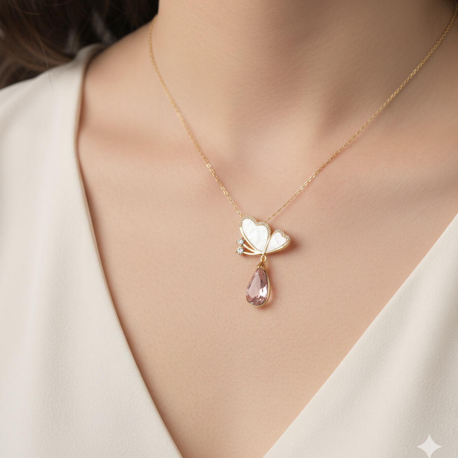 Necklace with a butterfly pendant on a mannequin