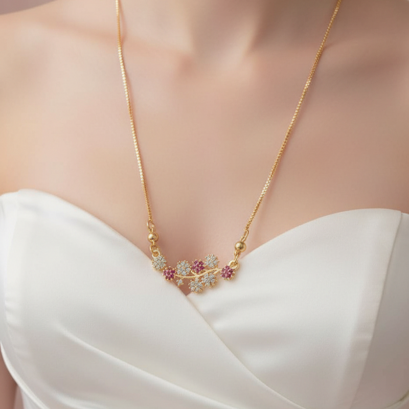 Gold necklace with gemstones